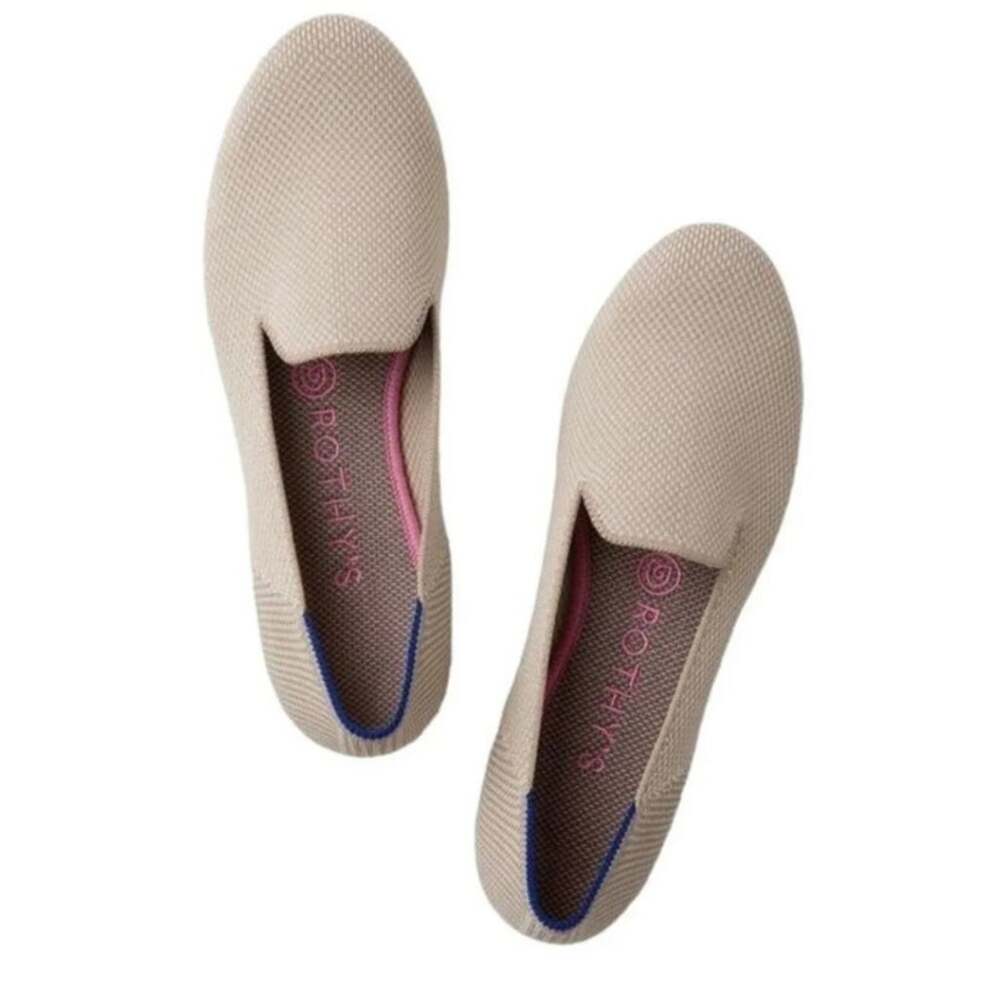 Rothy's Linen Double Stitch Slip On The Loafer Flat Shoes Beige Size 9.5